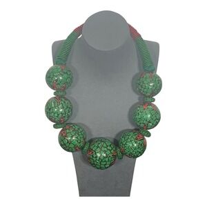 Vintage Chunky Himalayan Beaded Choker Necklace Christmas Holiday Red Green RARE